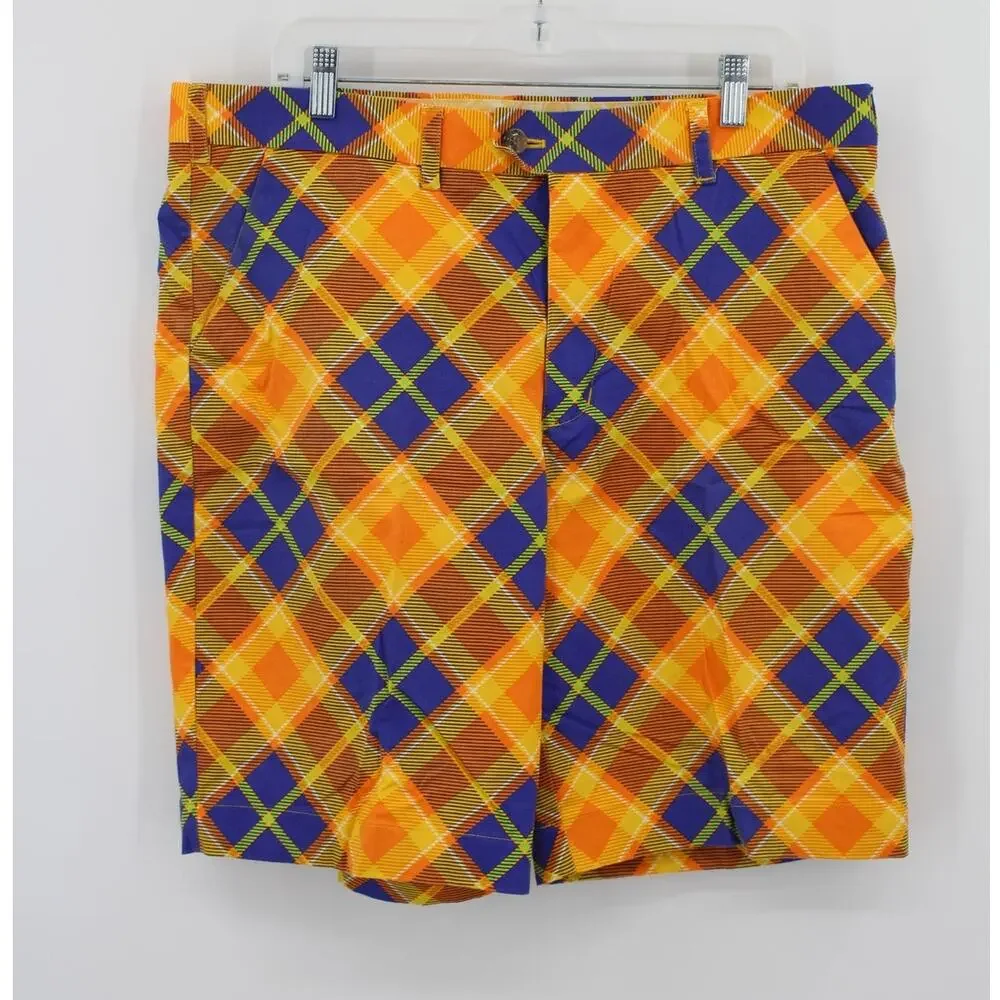 Loudmouth Golf Shorts Men's 38 Blue Orange Argyle LSU